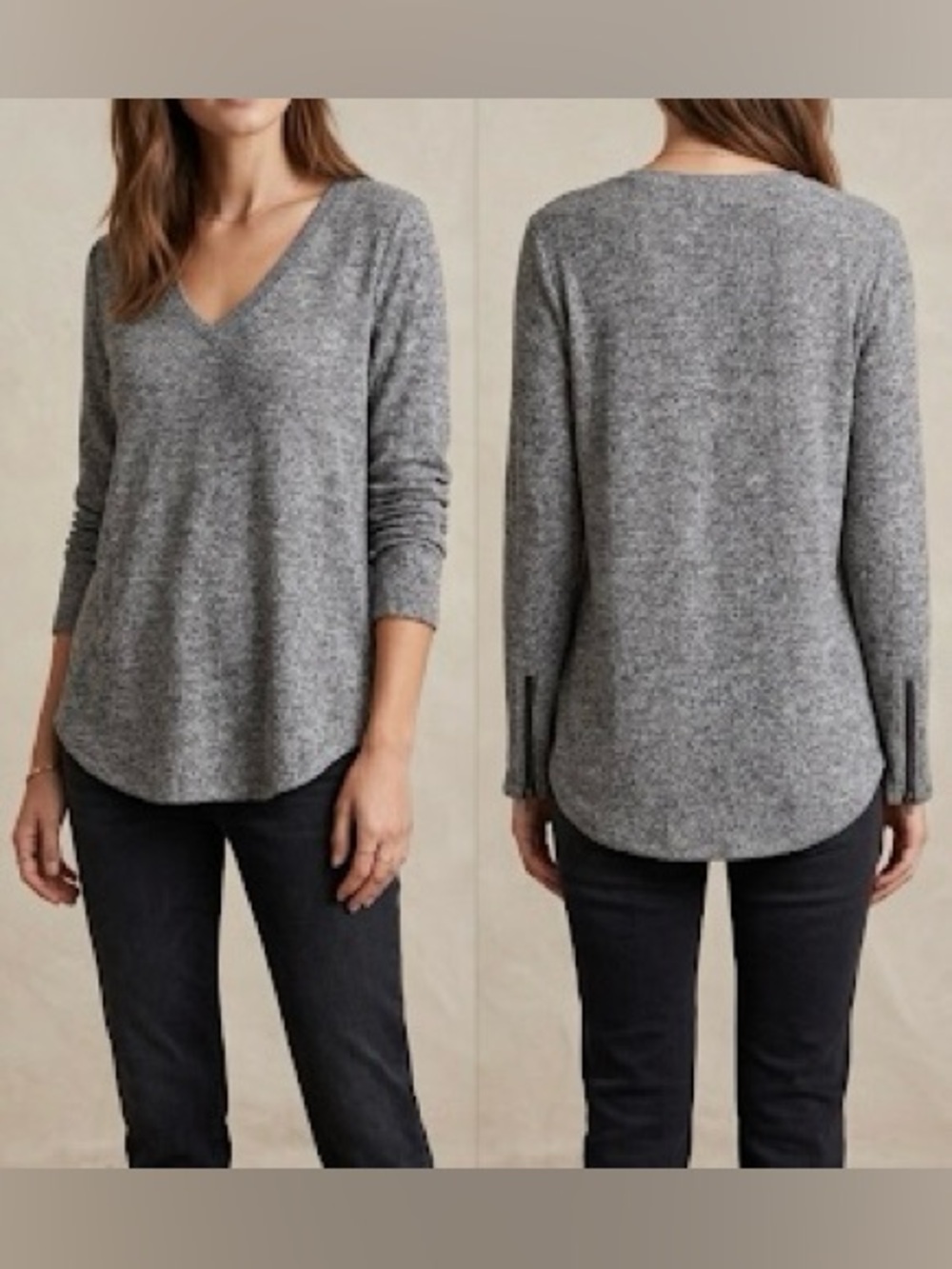 Olive & Oak Gray V-Neck Long Sleeve Sweater
